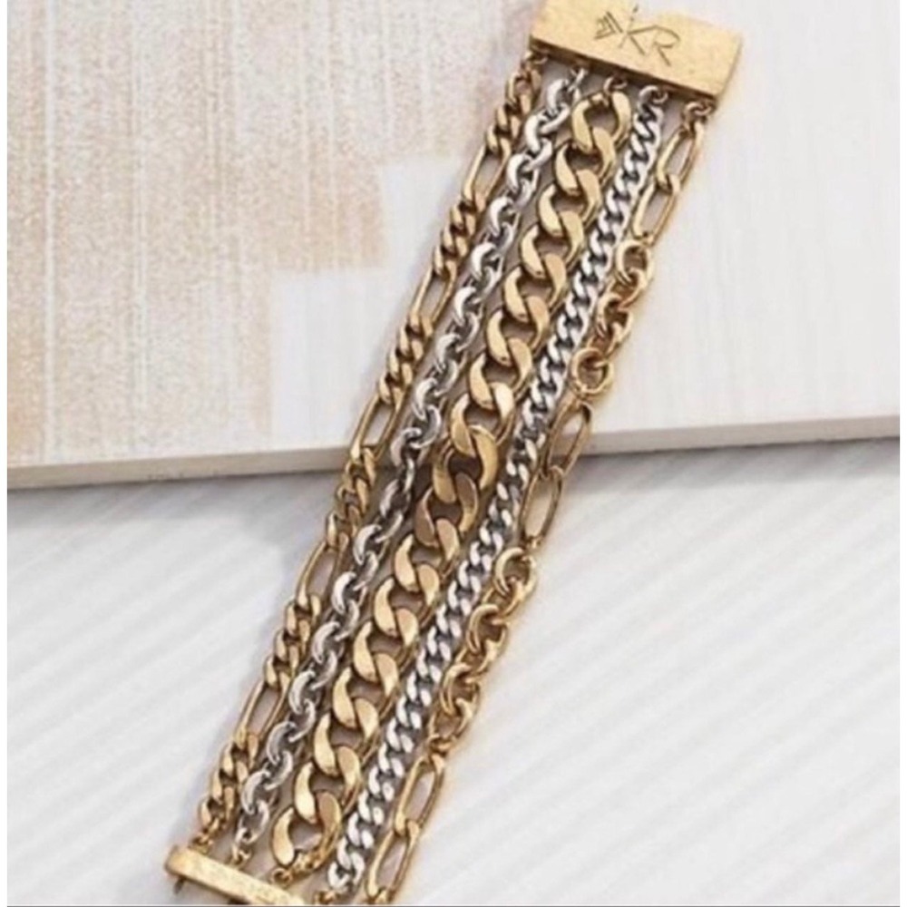 Silpada K&R Tough Luxe Gold Silver Brass 5 Layer Chain Bracelet KRB0002 NWT